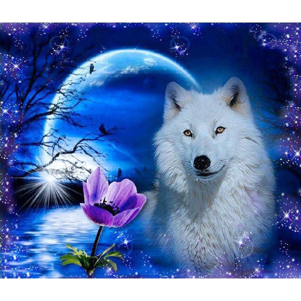 Wolf Mond - voller quadratischer Diamant - 50x40cm