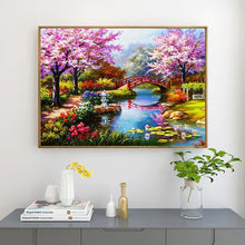 Lade das Bild in den Galerie-Viewer, Frühlingsbrücke - voller quadratischer Diamant - 50x40cm