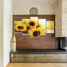 Lade das Bild in den Galerie-Viewer, Sonnenblume 5 Panel - voller runder Diamant - 95x45cm