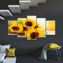Lade das Bild in den Galerie-Viewer, Sonnenblume 5 Panel - voller runder Diamant - 95x45cm
