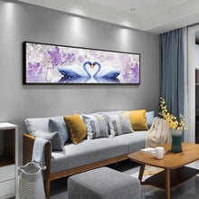 Lade das Bild in den Galerie-Viewer, Schwan Liebe - voller runder Diamant - 80x30cm