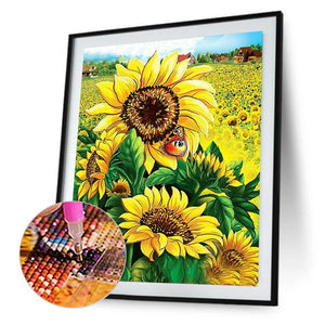 Positive Sonnenblumen - voller quadratischer Diamant - 40x50cm