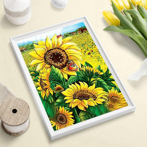 Positive Sonnenblumen - voller quadratischer Diamant - 40x50cm