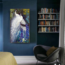 Lade das Bild in den Galerie-Viewer, Weiße Pfau - voller runder Diamant - 45x85cm