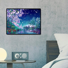 Lade das Bild in den Galerie-Viewer, Kirschblüte Nacht Szene - voller quadratischer Diamant - 50x40cm