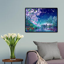 Lade das Bild in den Galerie-Viewer, Kirschblüte Nacht Szene - voller quadratischer Diamant - 50x40cm