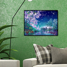 Lade das Bild in den Galerie-Viewer, Kirschblüte Nacht Szene - voller quadratischer Diamant - 50x40cm