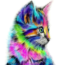 Lade das Bild in den Galerie-Viewer, Farbige Katze Handarbeit - voller quadratischer Diamant - 40x50cm
