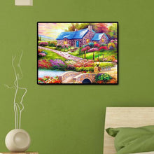 Lade das Bild in den Galerie-Viewer, Blaue Haus Landschaft - voller quadratischer Diamant - 50x40cm