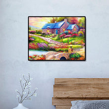 Lade das Bild in den Galerie-Viewer, Blaue Haus Landschaft - voller quadratischer Diamant - 50x40cm