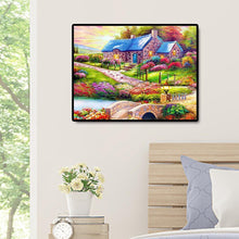 Lade das Bild in den Galerie-Viewer, Blaue Haus Landschaft - voller quadratischer Diamant - 50x40cm