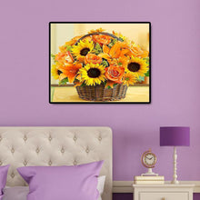 Lade das Bild in den Galerie-Viewer, 50x40cm Sonnenblumen Korb - voller quadratischer Diamant - 50x40cm