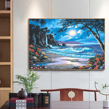 Lade das Bild in den Galerie-Viewer, Kreuz Ctitch Mondlicht am Meer - voller quadratischer Diamant - 50x40cm