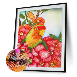 Blumen-Papagei-speziell geformtes Kristall-Diamant-Gemälde-30 * 40cm