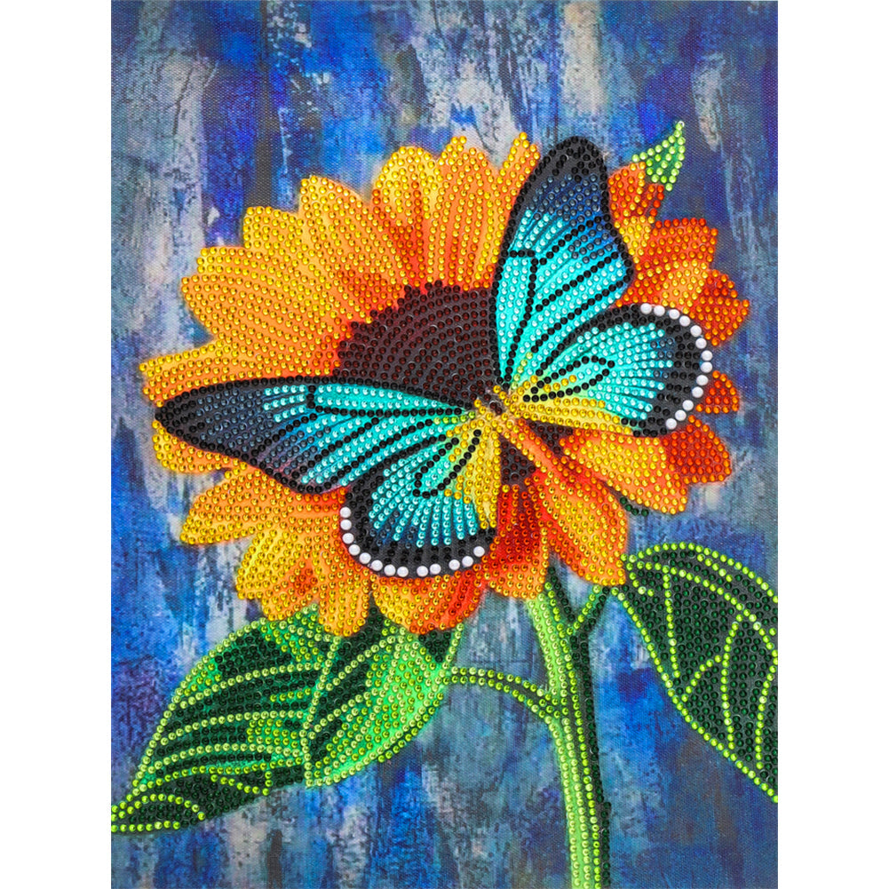 Schmetterlings-Sonnenblume-speziell geformtes Kristalldiamant-Gemälde-30*40cm
