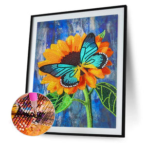 Schmetterlings-Sonnenblume-speziell geformtes Kristalldiamant-Gemälde-30*40cm