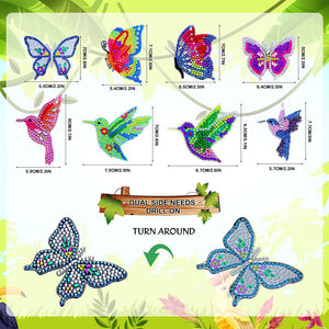 8-teiliger Kolibri- und Schmetterlings-Doppelseiten-Schlüsselanhänger