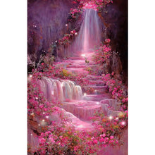Lade das Bild in den Galerie-Viewer, Pink Flower Waterfall-Full Drill Diamond Painting-40x70cm