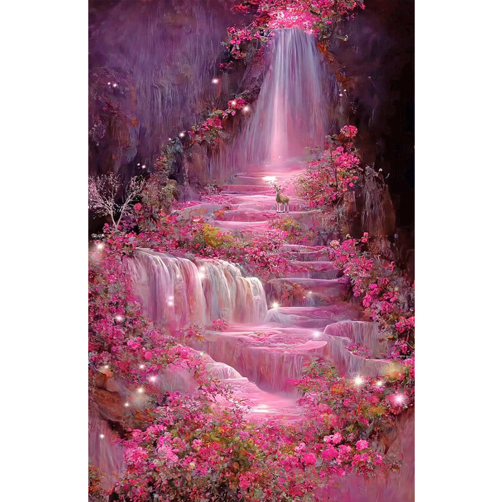 Pink Flower Waterfall-Full Drill Diamond Painting-40x70cm