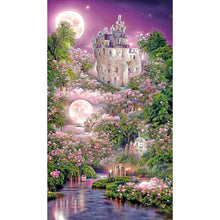Lade das Bild in den Galerie-Viewer, Pink Rose Castle Under The Moon-Full Drill Diamond Painting-40x70CM