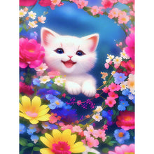 Lade das Bild in den Galerie-Viewer, Blumen-Katze-Volle Diamond Painting-30x40cm