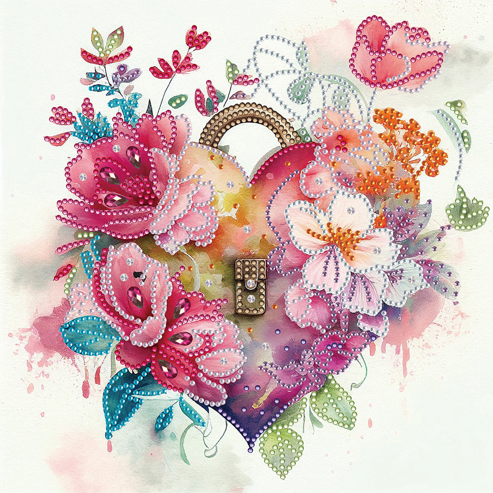 Flower Love Lock-Partial Besonders Diamond Painting-30x30cm