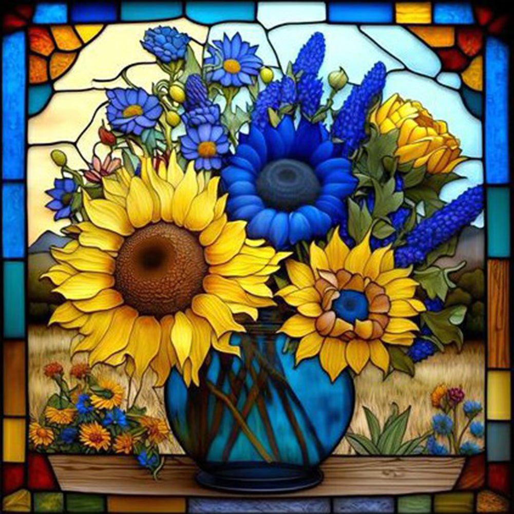 Buntglas Sunflower-VollerDiamond Painting-35x35cm