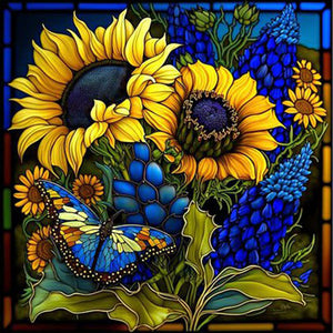 Buntglas Sunflower-VollerDiamond Painting-35x35cm