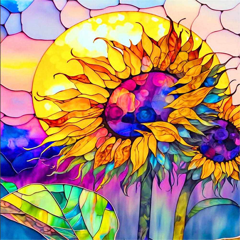 Buntglas Flower-VollerDiamond Painting-30x30cm