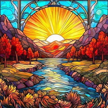 Lade das Bild in den Galerie-Viewer, Buntglas Mountains And Rivers-Full Round Diamond Painting-40x40cm