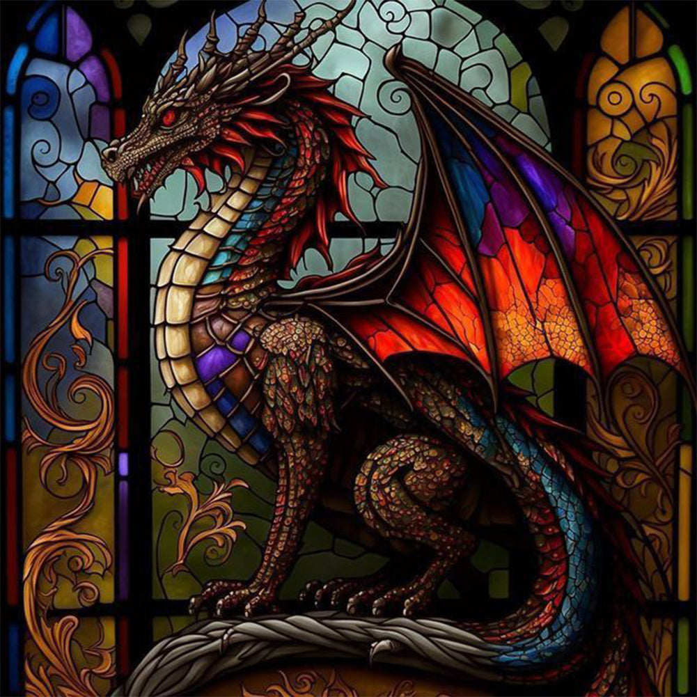 Stained Glass Dragon-Full Round Diamond Painting-30x30cm
