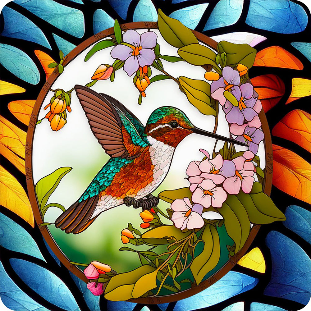 Buntglas Hummingbird-Full Round Diamond Painting-30x30cm