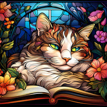 Lade das Bild in den Galerie-Viewer, Buntglas Cat-voller Round Diamond Painting-30x30cm