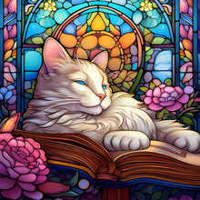 Lade das Bild in den Galerie-Viewer, Buntglas Cat-voller Round Diamond Painting-30x30cm