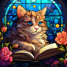 Lade das Bild in den Galerie-Viewer, Buntglas Cat-voller Round Diamond Painting-30x30cm