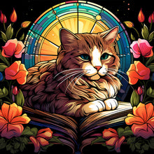 Lade das Bild in den Galerie-Viewer, Buntglas Cat-voller Round Diamond Painting-30x30cm