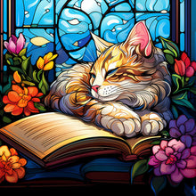 Lade das Bild in den Galerie-Viewer, Buntglas Cat-voller Round Diamond Painting-30x30cm