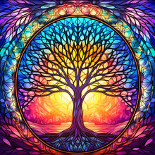 Lade das Bild in den Galerie-Viewer, Buntglas Tree-voller Round Diamond Painting-30x30cm
