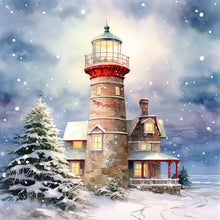 Lade das Bild in den Galerie-Viewer, Christmas Lighthouse-voller Round Diamond Painting-30x30cm
