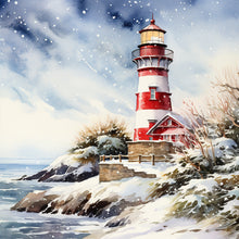 Lade das Bild in den Galerie-Viewer, Christmas Lighthouse-voller Round Diamond Painting-30x30cm