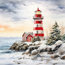 Lade das Bild in den Galerie-Viewer, Christmas Lighthouse-voller Round Diamond Painting-30x30cm