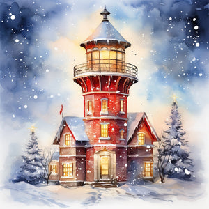 Christmas Lighthouse-voller Round Diamond Painting-30x30cm