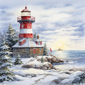 Christmas Lighthouse-voller Round Diamond Painting-30x30cm