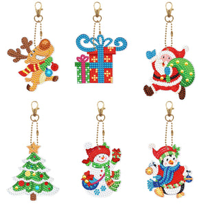 6pcs Weihnachtsgeschenke, Diamantmalerei, DIY-Schlüsselanhänger, speziell geformte Schlüsselanhänger