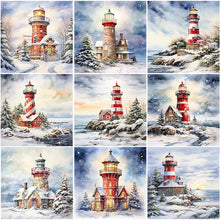 Lade das Bild in den Galerie-Viewer, Christmas Lighthouse-voller Round Diamond Painting-30x30cm