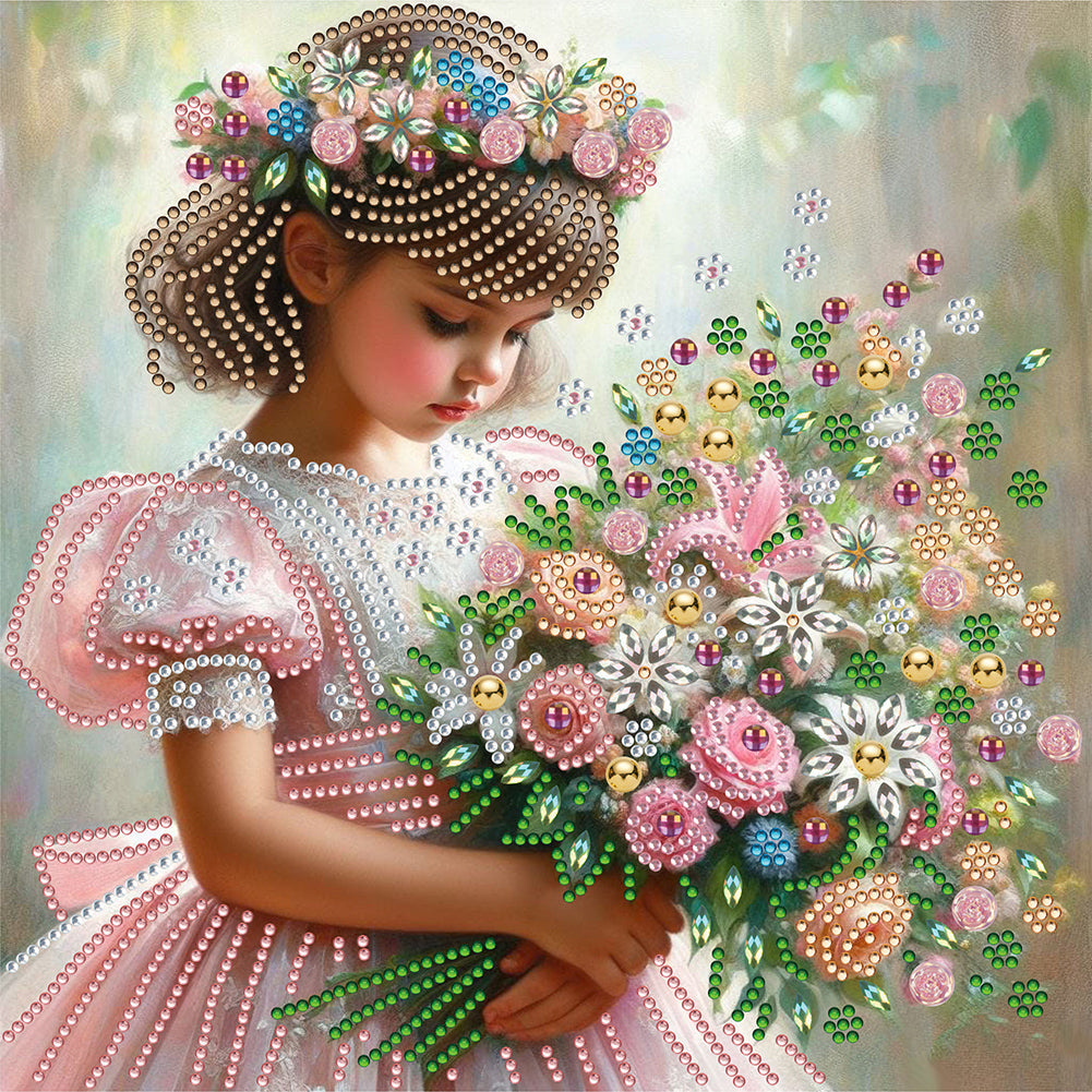 Blumenmädchen-Teil-Special Diamond Painting-30x30cm