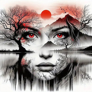 Frauenkopf Portrait Landschaft-Voll Round Diamond Painting-50x50cm