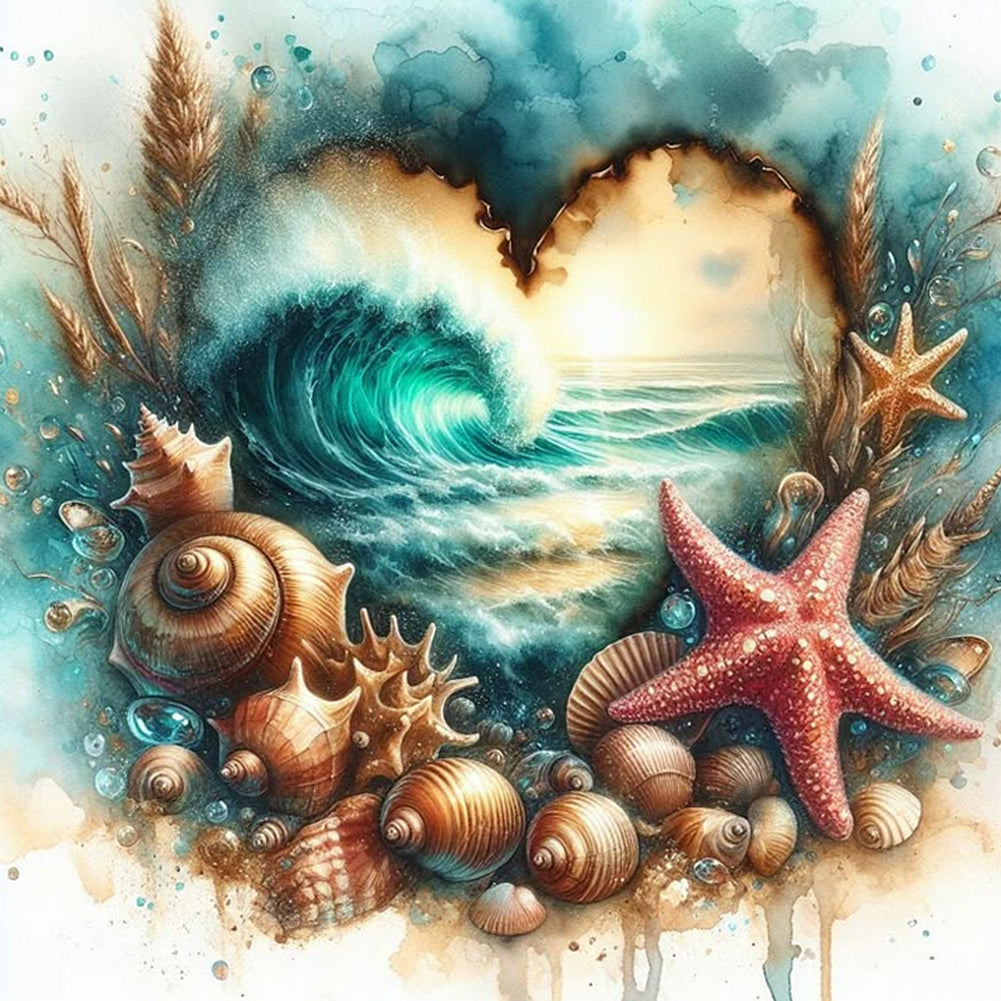Seestern am Meer-Voll Round Diamond Painting-30x30cm
