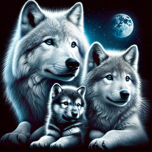 Wölfe unter dem Mond-Voll Round Diamond Painting-40x40cm