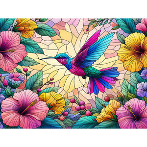 Blumenkolibri-Voll Round Diamond Painting-40x30cm